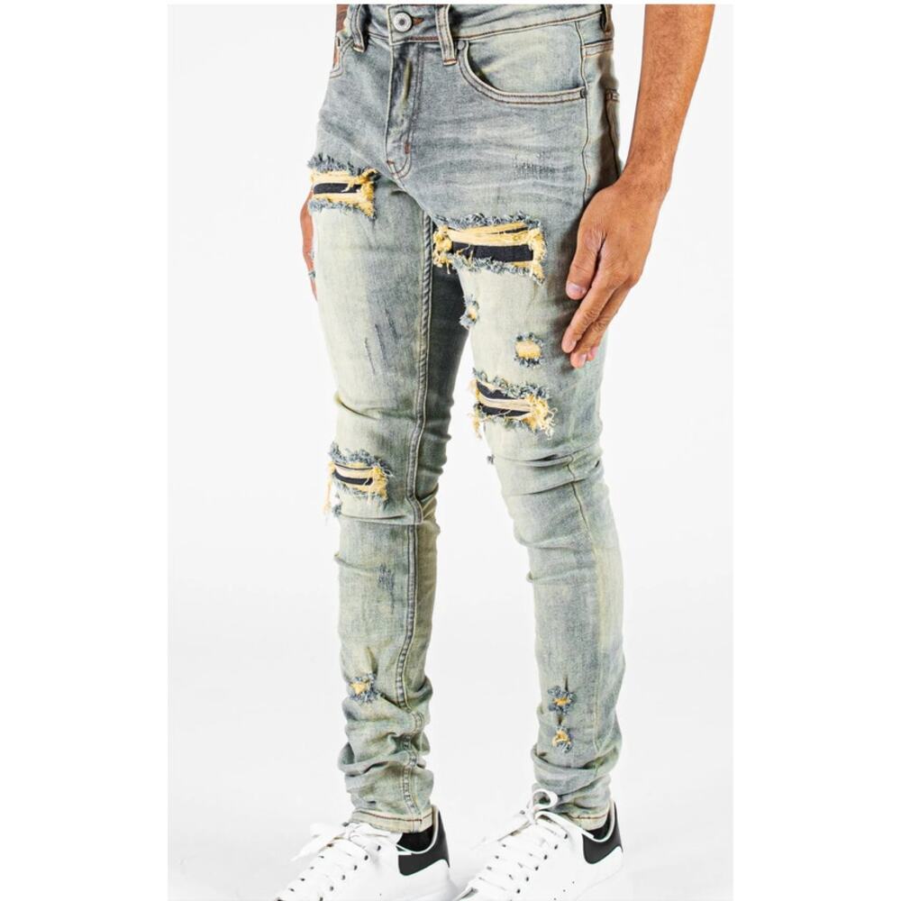Serenede Mens Serenity Prayer Skinny Fit Distressed Jeans Size 40